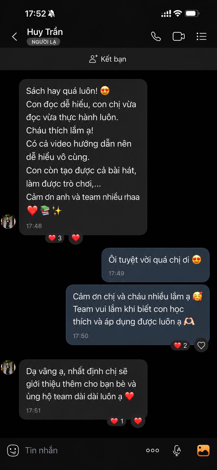Feedback phụ huynh — con vừa đọc vừa thực hành, tạo được bài hát, trò chơi