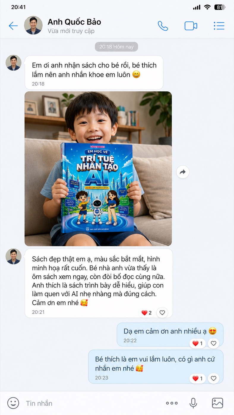 Feedback anh Quốc Bảo — bé thấy sách là ôm xem ngay, còn đòi bố đọc cùng