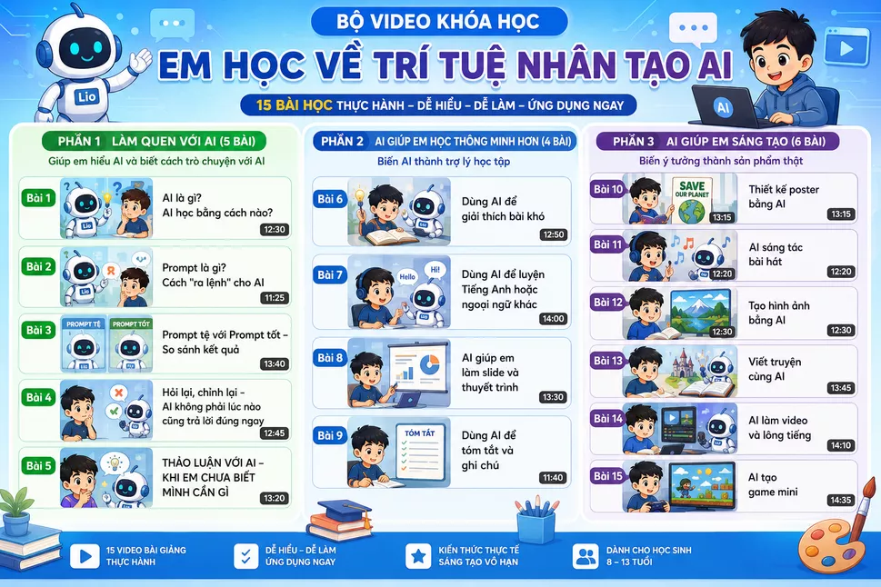 Khoá học video 15 bài có cô giáo hướng dẫn