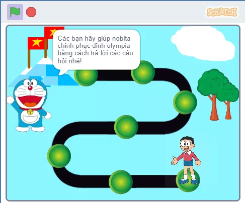 Game Nobita chinh phục Olympia do bé làm trên Scratch